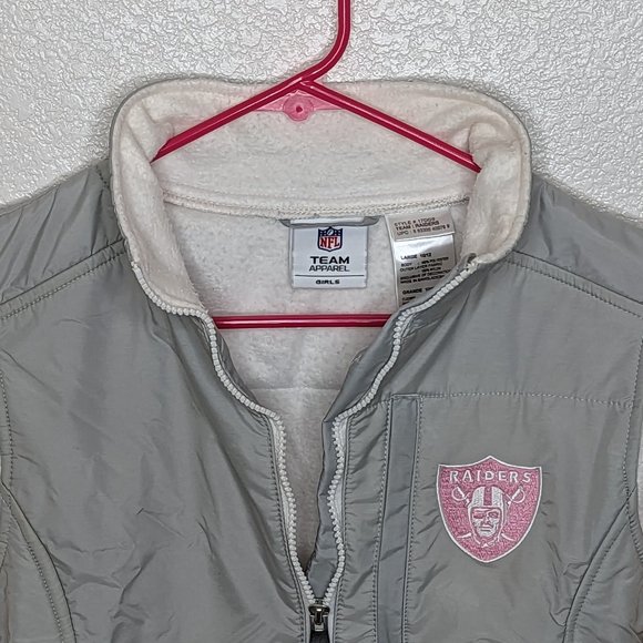 Rare Vintage Girls NFL Raider Jacket Cream & Gray w/Pink Embroidered Logos (L) - Picture 7 of 7